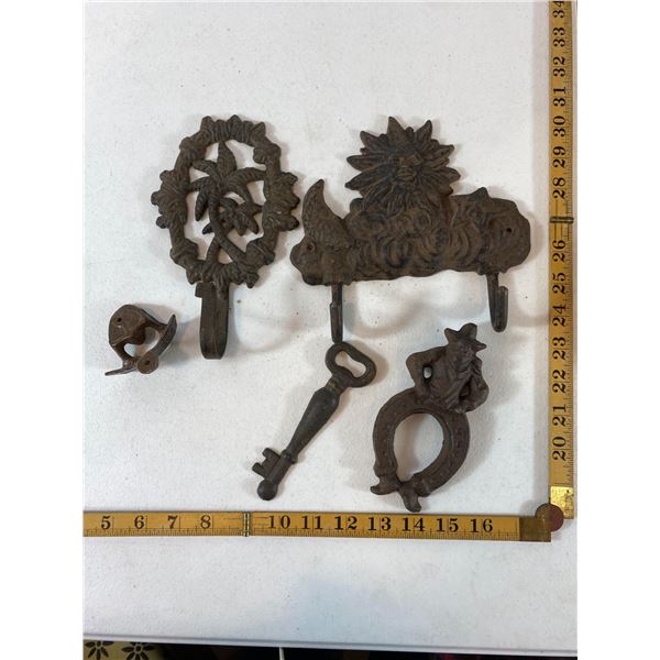 Large Floral Plaque and Western Theme Cast Iron Group