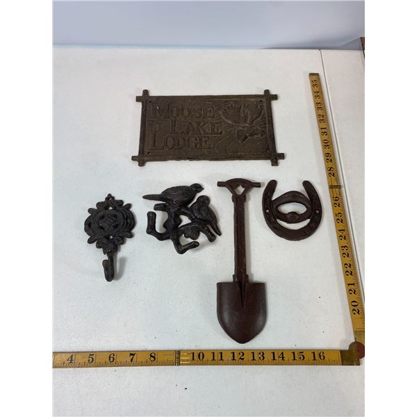 Moose Lake Lodge Plaque and Cast Iron Hooks