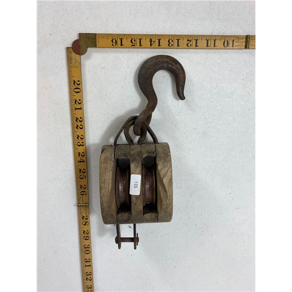 Wood and Metal Double-Pulley Block