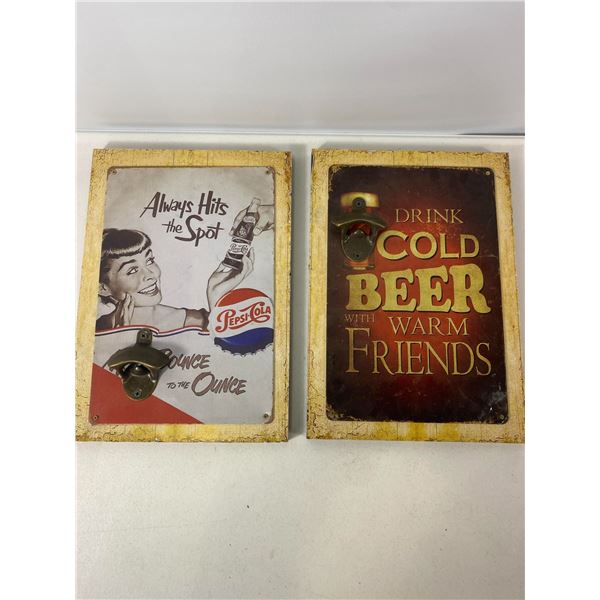 Pepsi-Cola & Cold Beer Wall-Mount Bottle Opener Signs