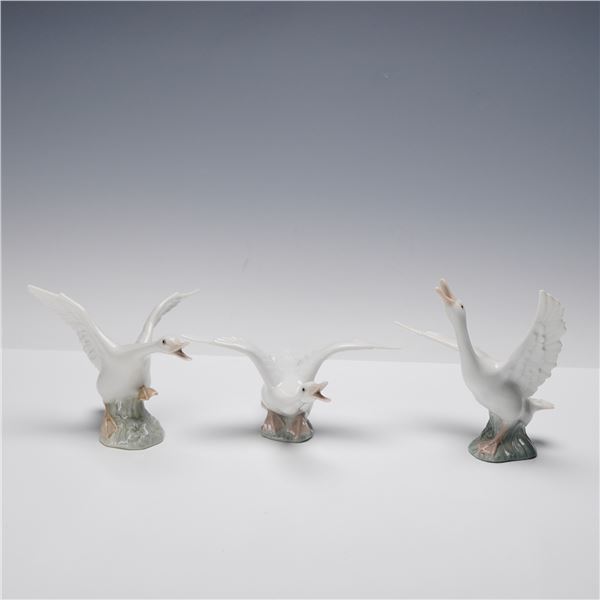 3pc Lladro Porcelain Duck Figurines, Running, Jumping, and Flying