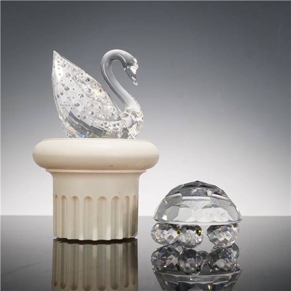 3pc Swarovski Crystal Figurines , Tortoise, Centenary Swan with Base