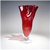 Image 1 : Handblown Ruby Red Art Glass Vase with Clear Foot