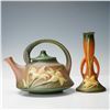 Image 2 : 2pc Roseville Pottery Brown Teapot and Vase, Zephyr Lily
