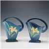 Image 1 : Pair of Roseville Pottery Blue Baskets, Zephyr Lily