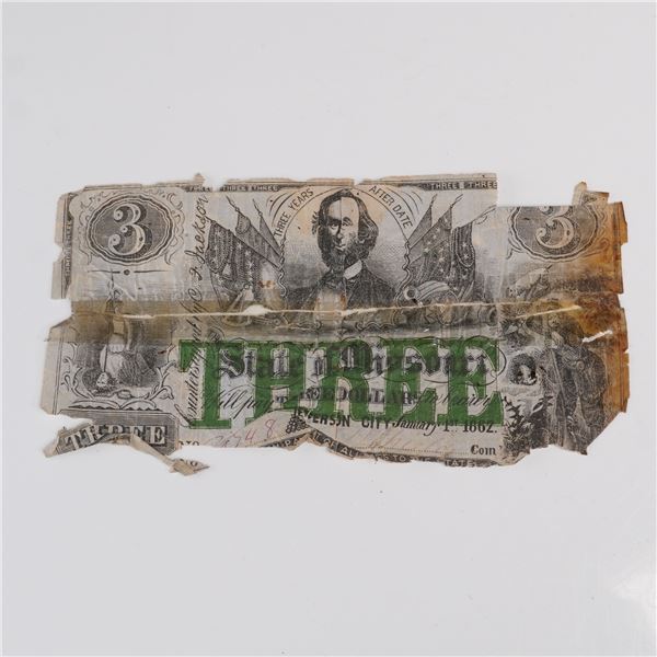 1862 $3 State of Missouri Civil War Banknote