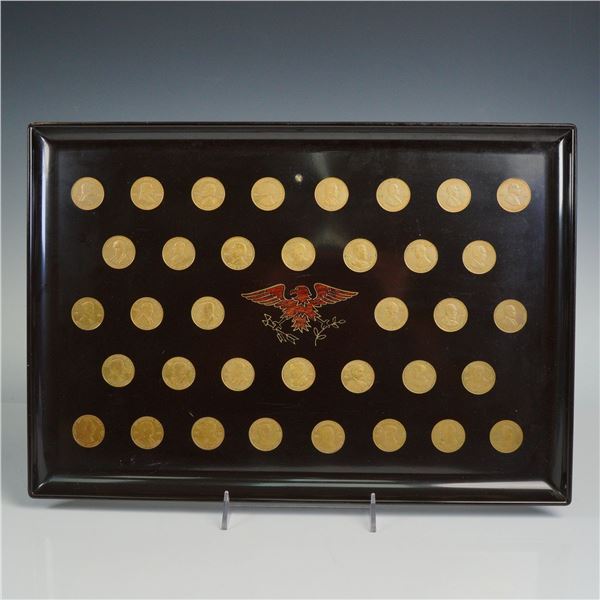 Couroc Hand Inlaid Eagle and Presidential Coin Tray Wall Art