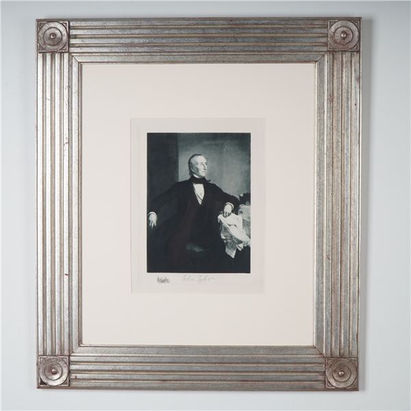 John Tyler Presidential Portrait Limited Edition Etching on Paper w/ COA