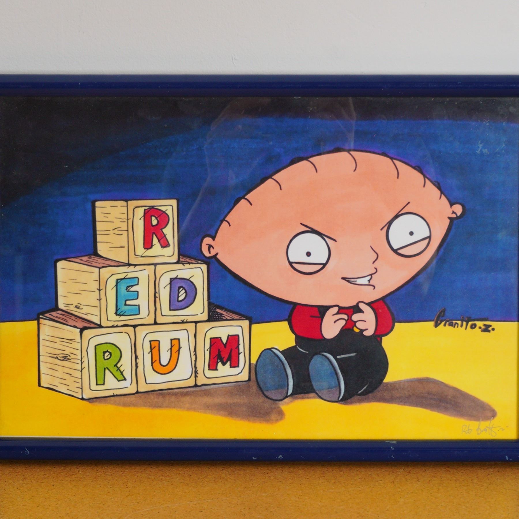 Block Redum Rob Granito, Family Guy Animation Art, Stewie with Redrum Blocks, Signed