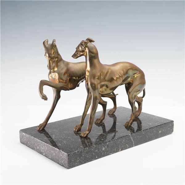 Bronze Greyhounds Sculpture on Marble Base