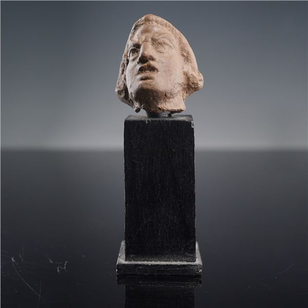 Ancient Egyptian Terracotta Actor Masked Head Figure with Base
