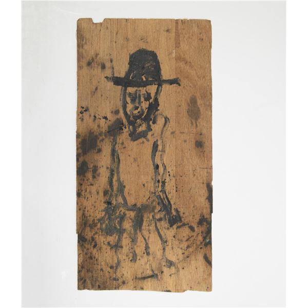 Original Monochrome Oil on Wood Board, Expressionist Figure