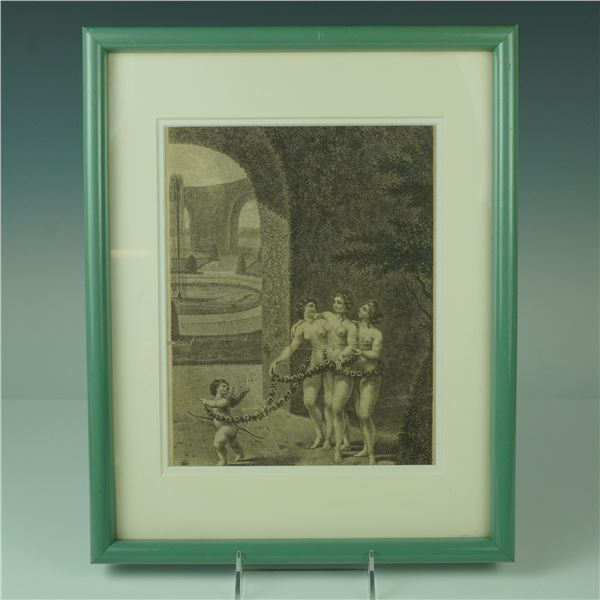 Antique Engraving by Jh Maillet, Cupid and Three Graces