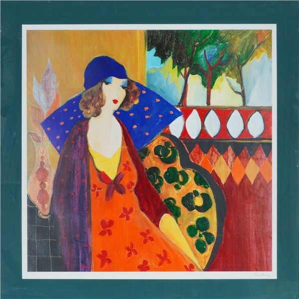 Itzchak Tarkay, Framed Seriolithograph on Paper, Indigo Chapeau w/ COA