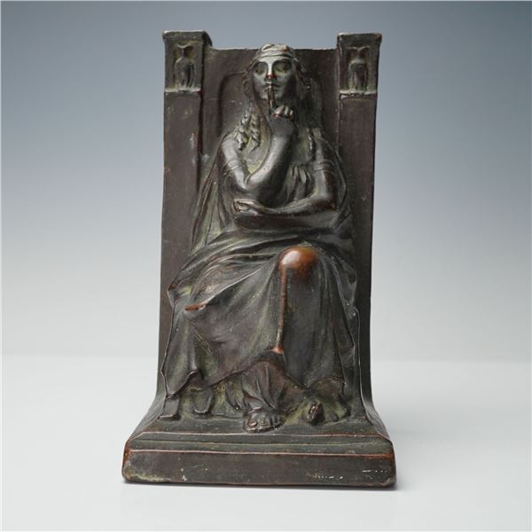 Signed 1914 S. Morani Bronze Pondering Maiden Bookend