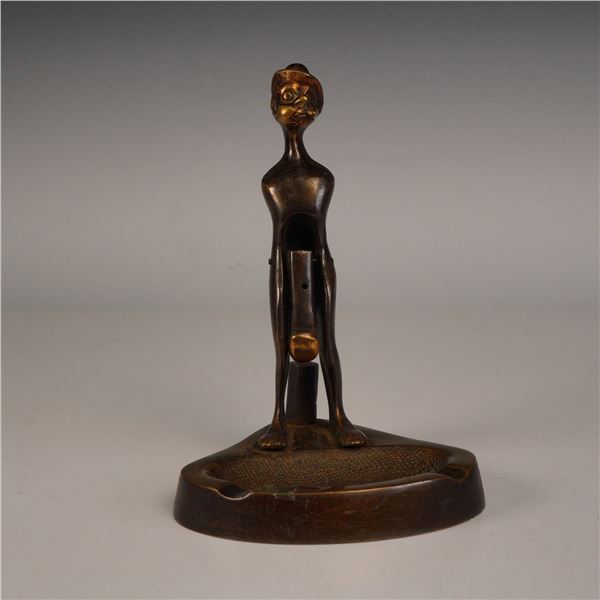 Figural Bronze Ashtray with Standing Man Form
