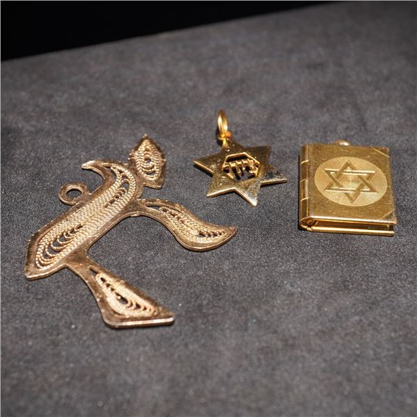 3pc Gold Plated Judaica Religious Pendants and Locket
