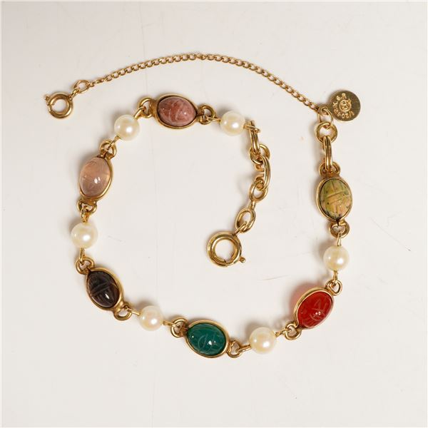Scarab Gemstone and Pearl Bracelet 1/20 12K Gold Filled