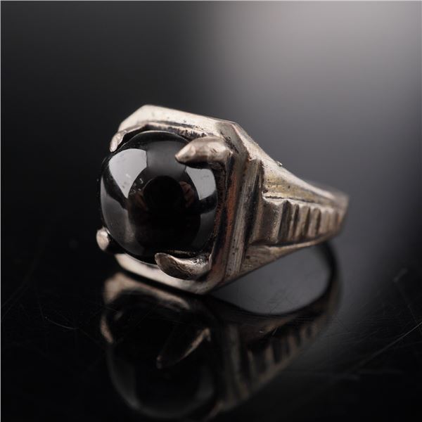 Black Cabochon Silver Metal Ring