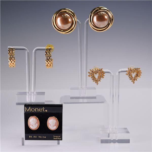 4 Pair Ladies Post Earrings incl. Monet & Rhinestone Studs