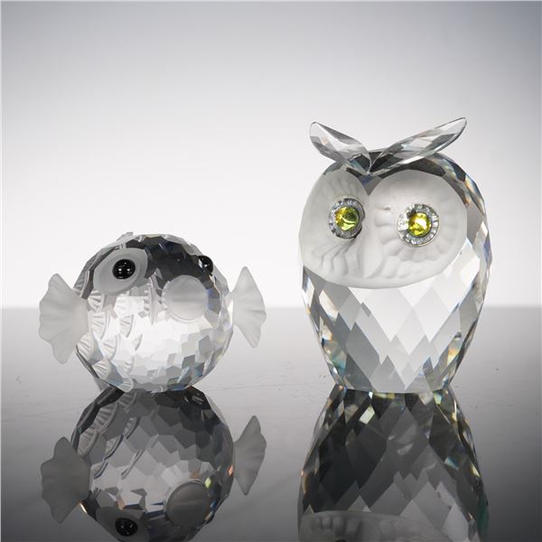 2pc Swarovski Crystal  Owl and Fish Figurines