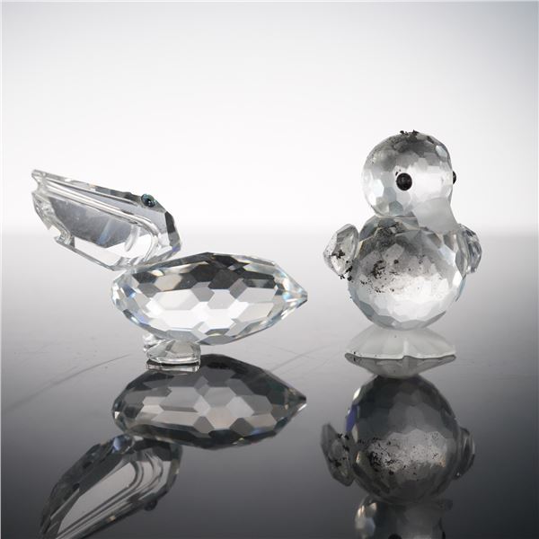 2pc Swarovski Crystal Figurines, Standing Duck, Pelican