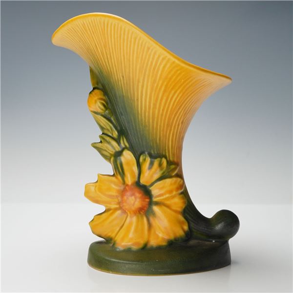 Roseville Pottery Yellow Cornucopia Vase, Peony
