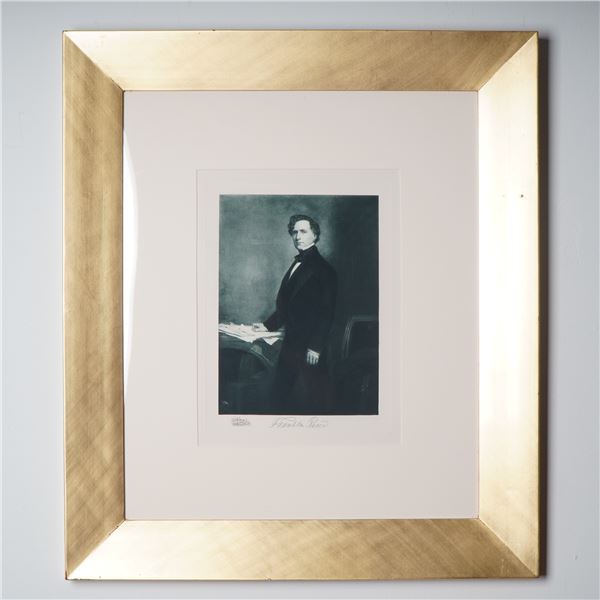 Franklin Pierce 1901 Presidential Portrait Engraving on Paper w/ COA
