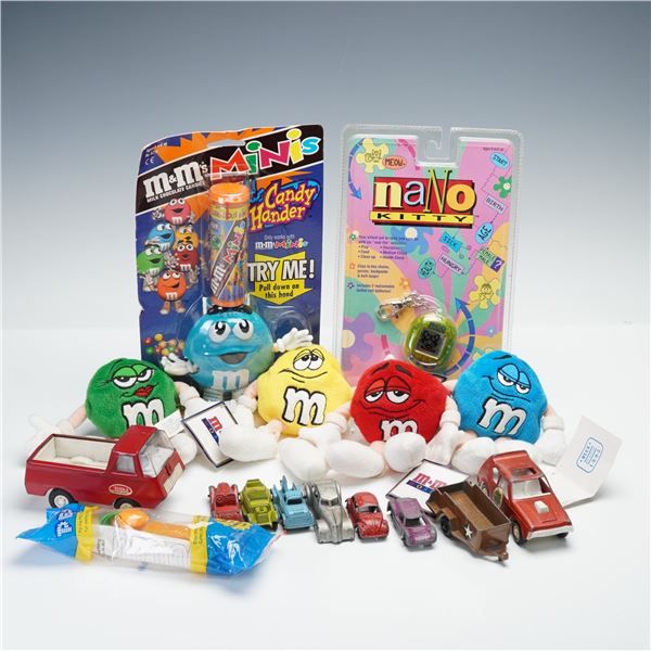 16pc Collection of Toy Cars, M&M Beanies & Dispenser, Pez & Nano Kitty