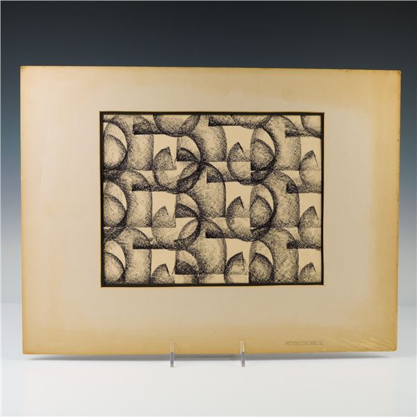 Original Ink on Paper Drawing, Geometric Abstract Composition by Petterson