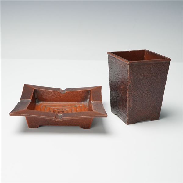2pc Cast Iron Ashtray and Pencil Box Set