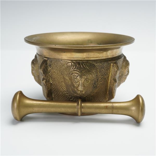 19th Century French Metal Mortar with Pestle