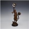 Image 2 : Figural Bronze-Tone Table Lamp with Floral Sockets on Marble Base
