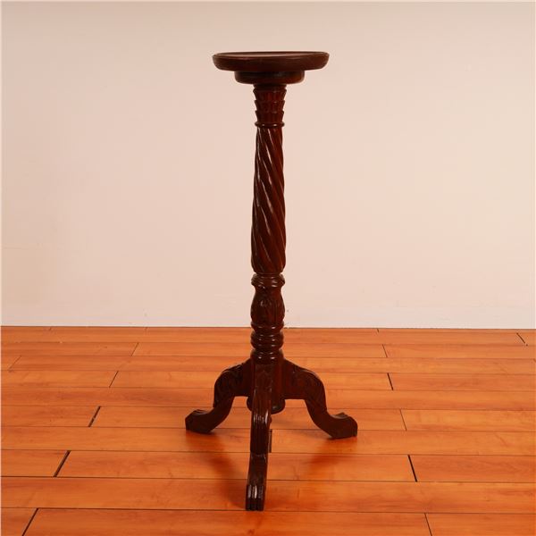 Late 19th Century Carved Mahogany Plant Stand with Twist Column