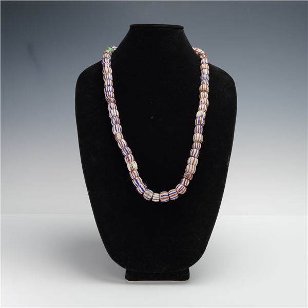 African Red, White, and Blue Trade Bead Necklace
