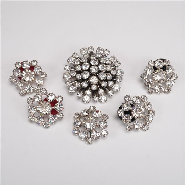 6pc Rhinestone Button-Back Ornaments and Brooch