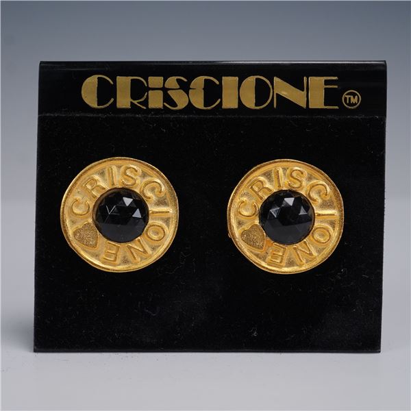 CrisCione Black Crystal Heart Clip-On Earrings