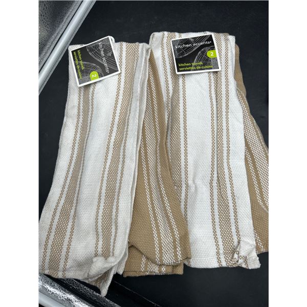 2 Kitchen Accents Kitchen Towels In Beige And White Stripes