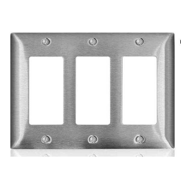 Eaton 93403-B0X 3-Gang Stainless Steel Wall Plates – Lot of 5