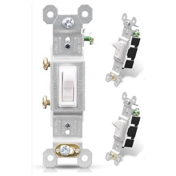 Eaton 1301-7LW Toggle Switches, Single Pole, White (Set of 3)