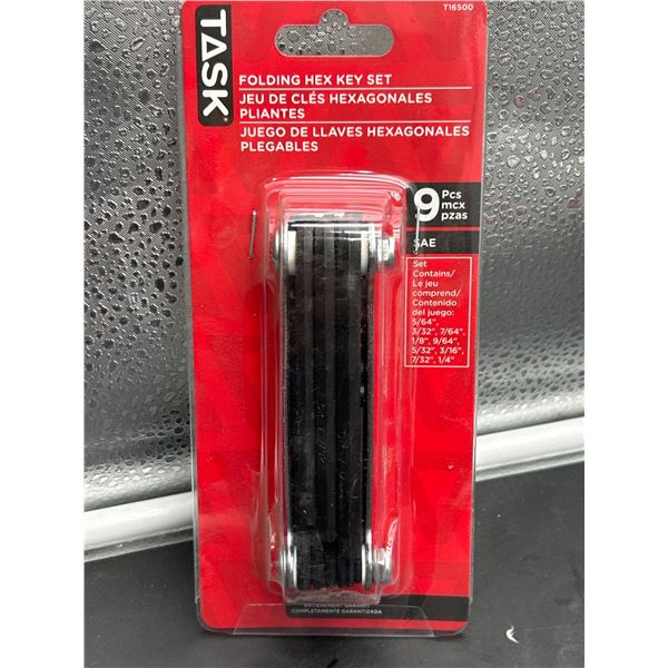 Task TI6500 Folding Hex Key Set With 9 Pieces in Black Finish