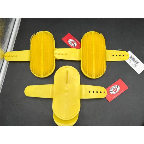 Lot of 3 Yellow Grooming Brushes With Adjustable Straps