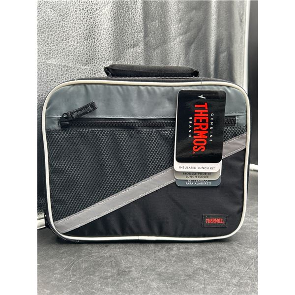Thermos Brand Insulated Lunch Kit With Silver And Black Design