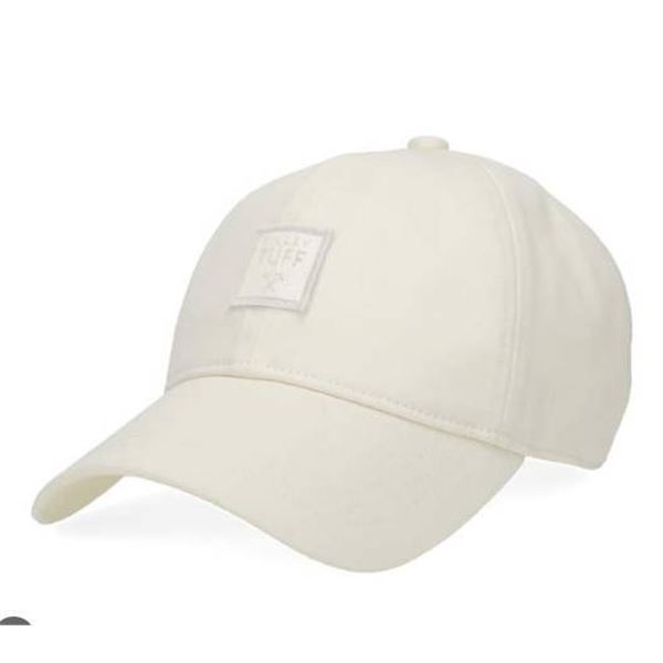 White Baseball Cap With Adjustable Strap and Front Patch