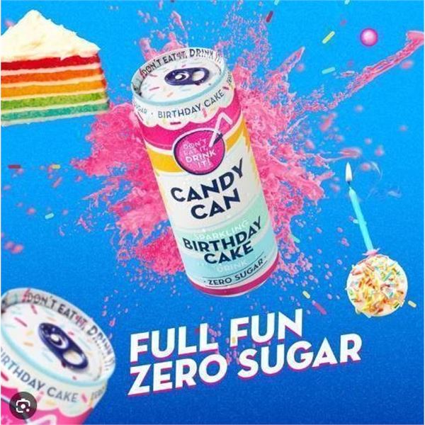 Candy Can Birthday Cake Zero Sugar Soft Drinks, 12-Can Set