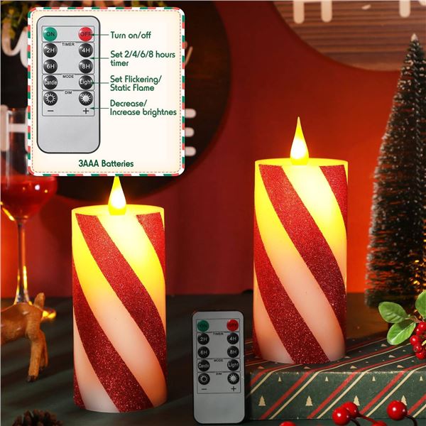 Retisee 4-Piece Christmas Flickering Fake Candles for Party Decoration, Red and white