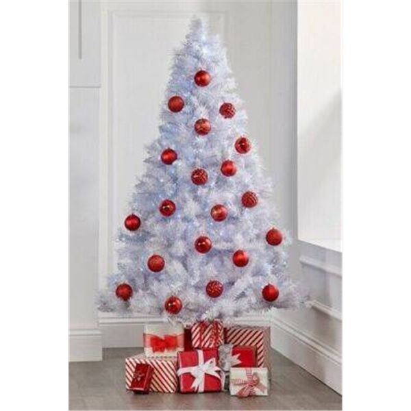 20-Inch Artificial Mini White Christmas Tree with Decorations, Red Theme