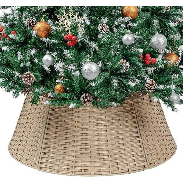 CubesLand Christmas Tree Collar for artificial trees, Wicker skirt, Fits 15-24 inch