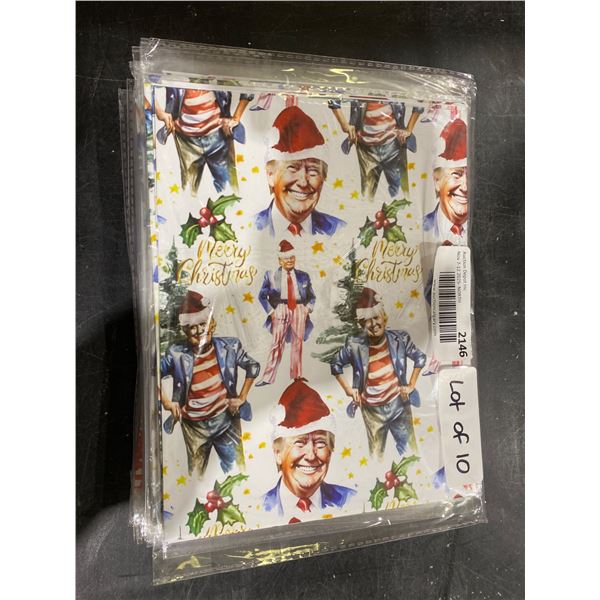 10 Assorted Donald Trump Christmas Wrapping Paper Sheets with Holiday Theme Designs