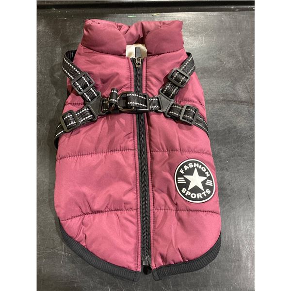 Red Polyester Dog Jacket With Harness Features – Size L